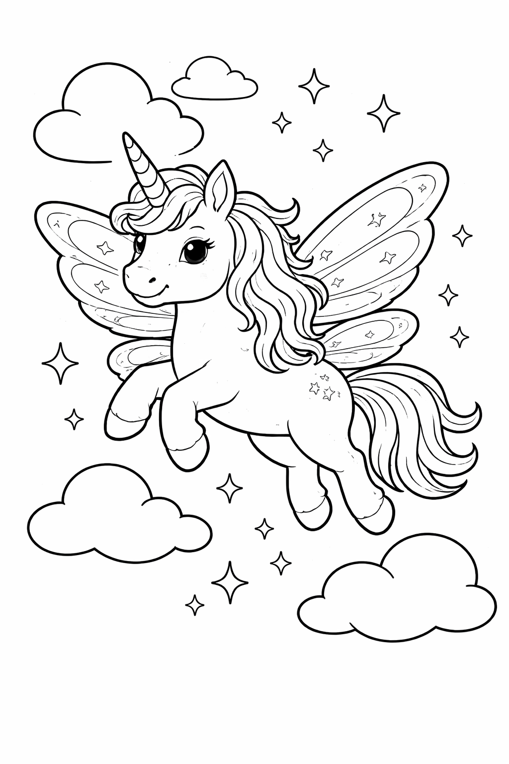 Einhorn mit Feenflügeln Ausmalbild