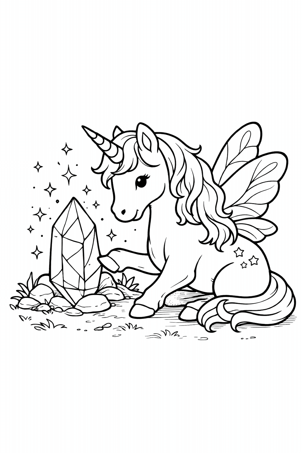 Einhorn mit magischem Kristall Ausmalbild