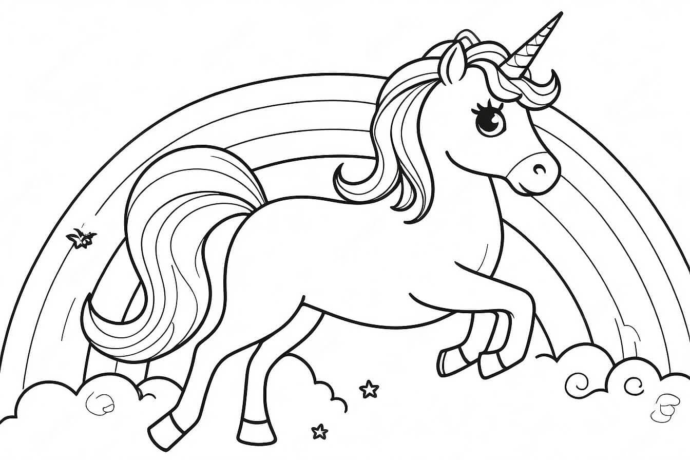 Einhorn mit Regenbogen Ausmalbild