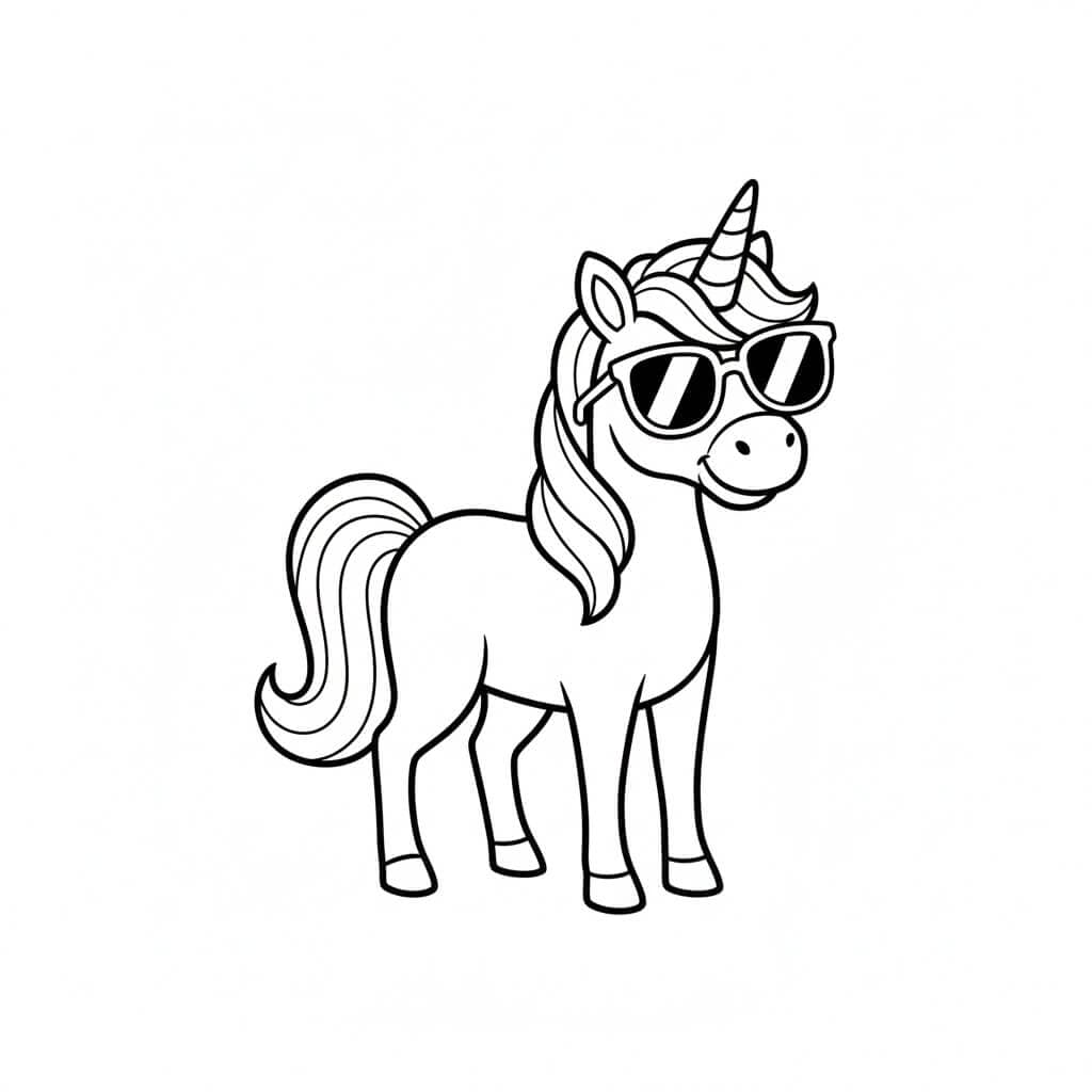 Einhorn mit Sonnenbrille Ausmalbild