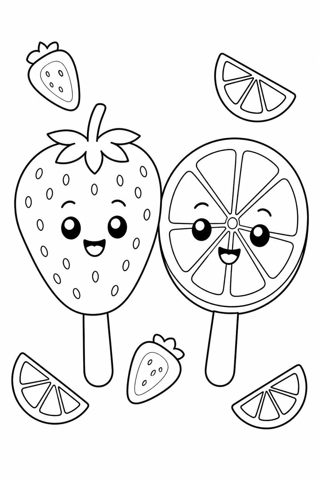 Fruchtige Eis am Stiel Freunde Ausmalbild