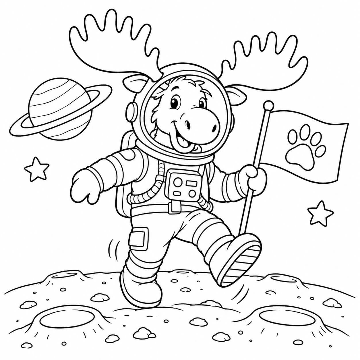 Astronauten Elch auf dem Mond Ausmalbild