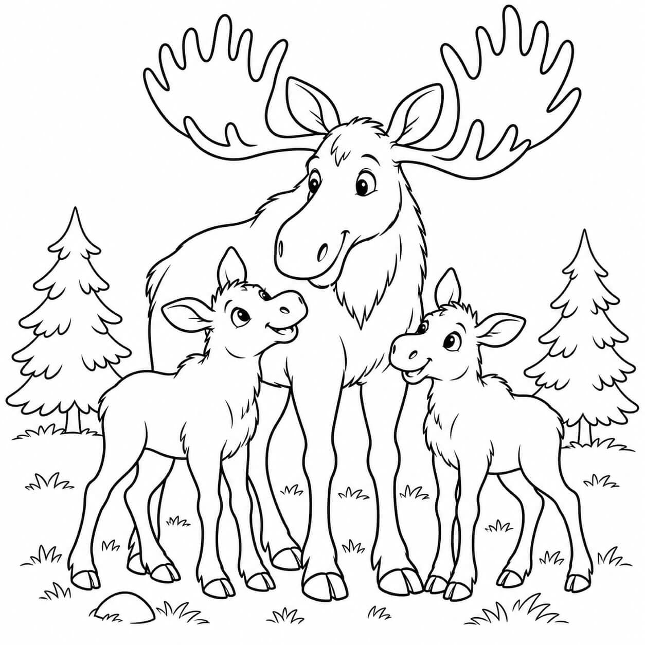 Elchfamilie mit zwei Kälbern Ausmalbild