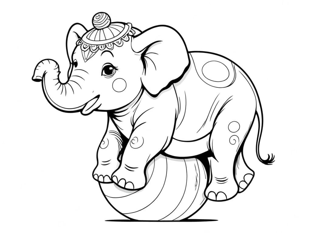 Elefant auf einem Ball Ausmalbild