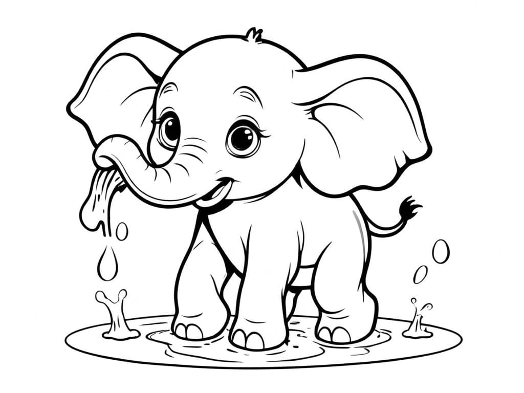 Elefant beim Baden Ausmalbild