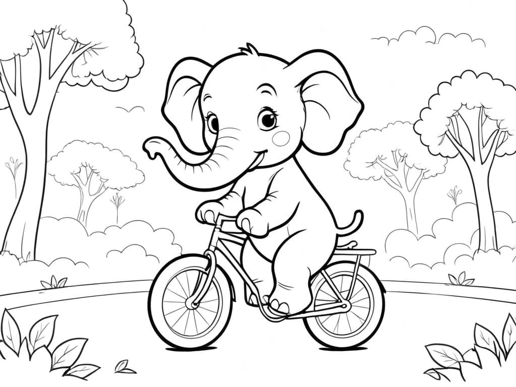 Elefant fährt Fahrrad Ausmalbild