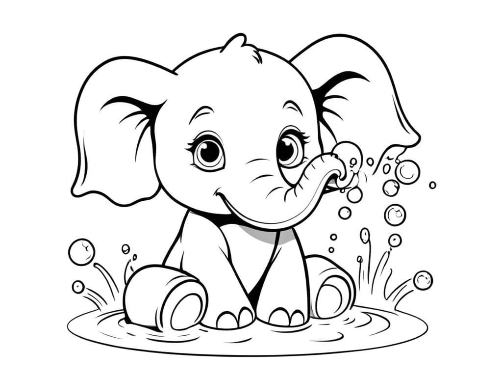 Elefant im Wasser Ausmalbild