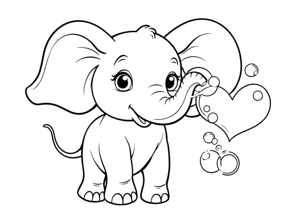 Elefant macht Seifenblasen Ausmalbild