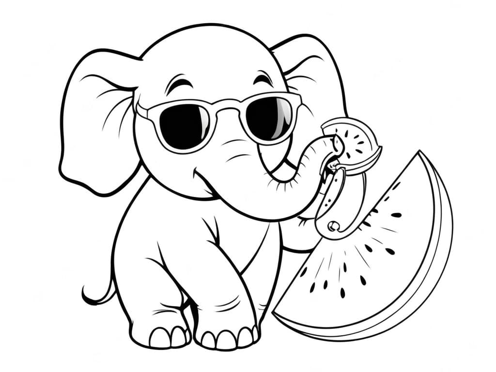 Elefant mit Sonnenbrille Ausmalbild