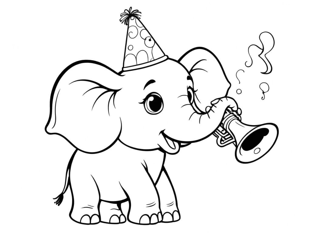 Elefant spielt Trompete Ausmalbild
