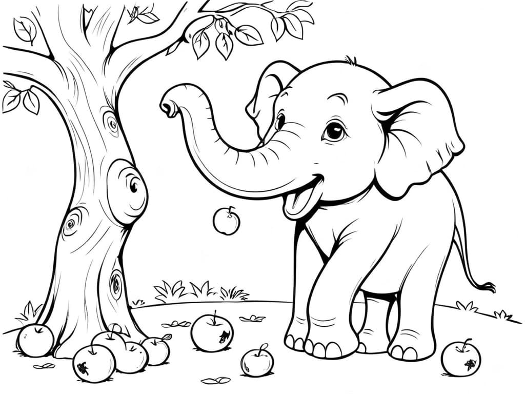 Elefant sucht Früchte Ausmalbild