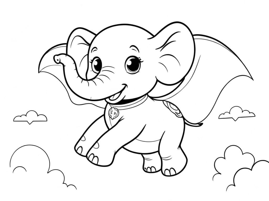 Fliegender Elefant mit Umhang Ausmalbild