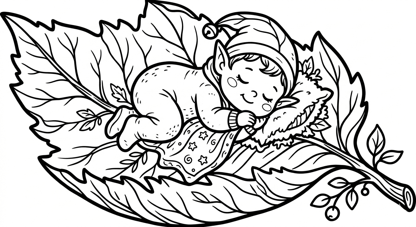 Baby Elf schläft Ausmalbild