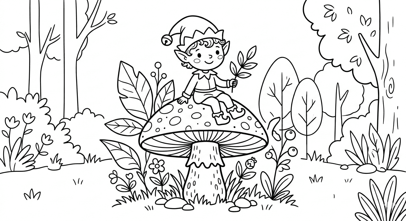 Elf auf Pilz Ausmalbild