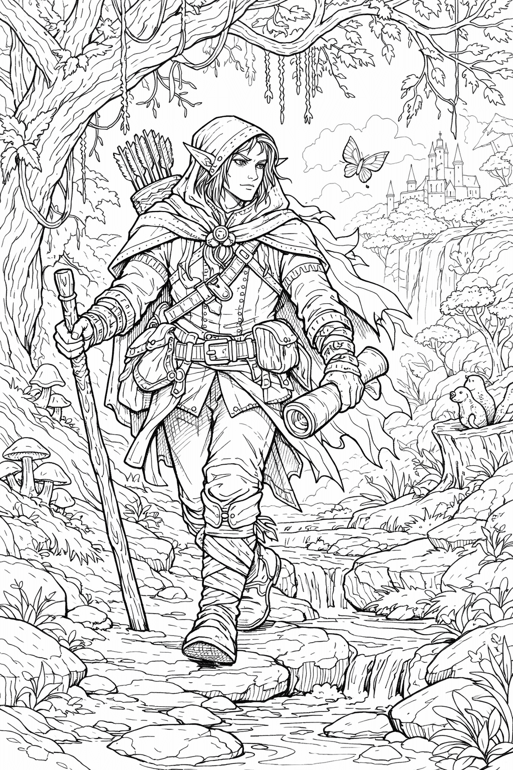 Elf im magischen Wald Ausmalbild