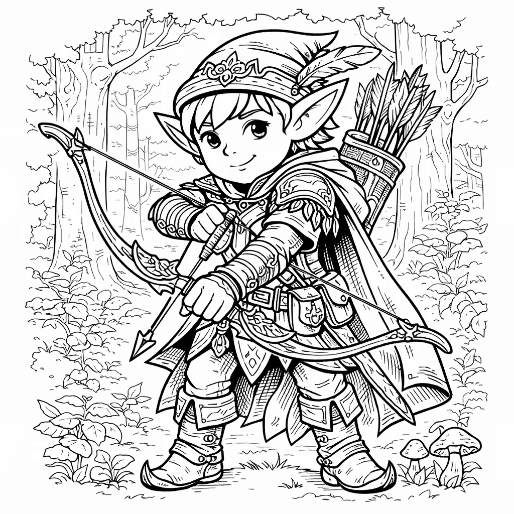Elf mit Bogen und Pfeil Ausmalbild