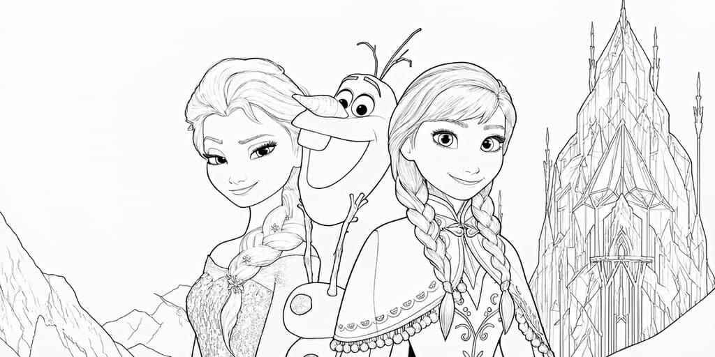 Elsa, Olaf und Anna – kostenlose Malvorlage zum Ausdrucken