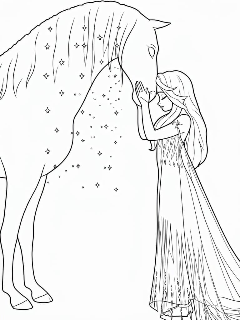 Elsa und das Eispferd – kostenlose Malvorlage zum Ausdrucken