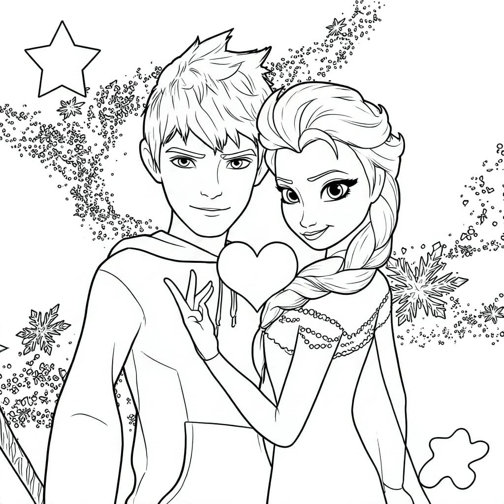 Elsa und Jack Frost – kostenlose Malvorlage zum Ausdrucken