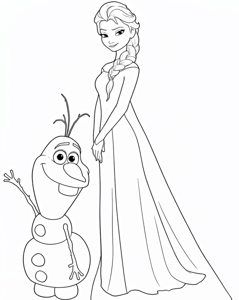 Elsa und Olaf – kostenlose Malvorlage zum Ausdrucken
