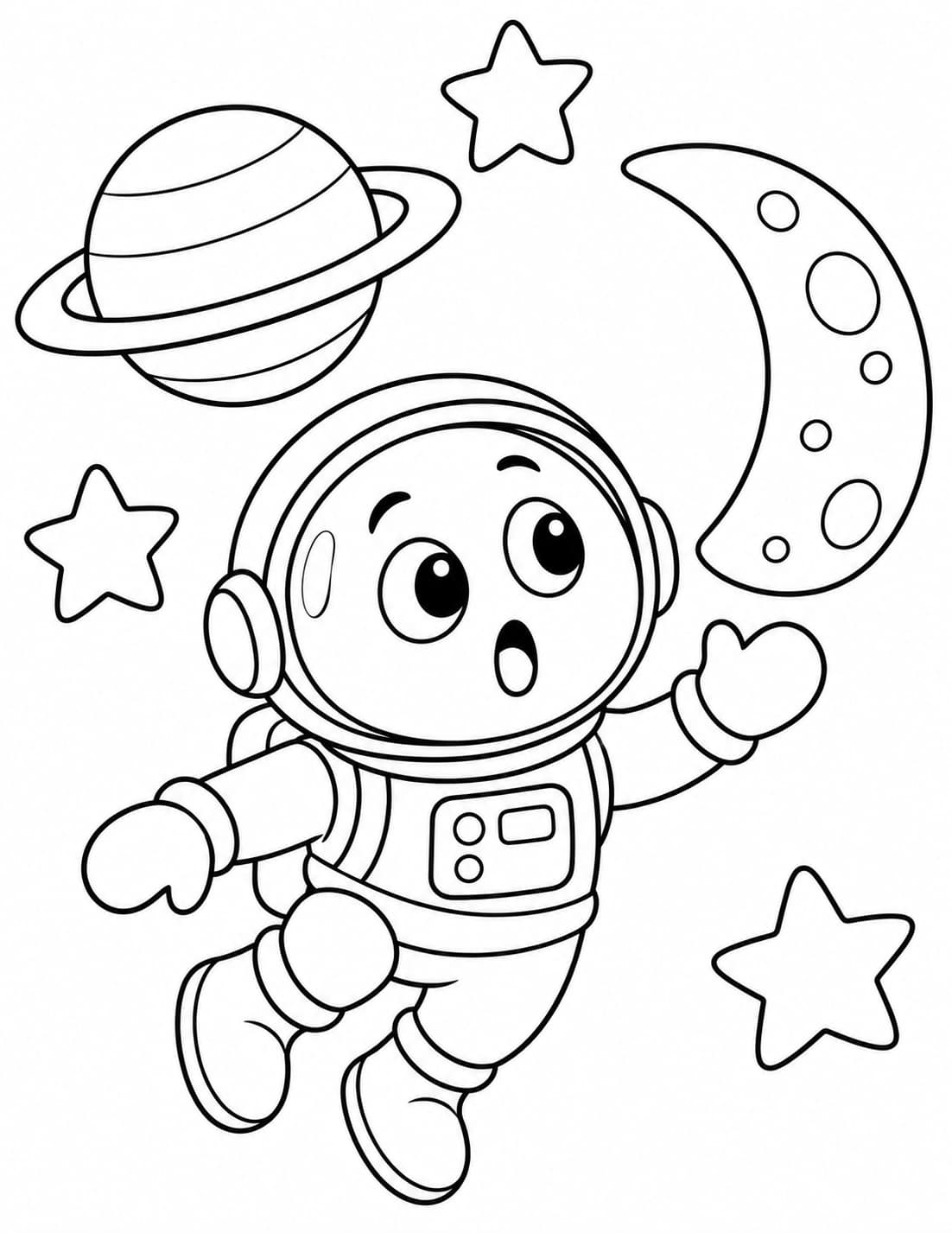 Emoji als Astronaut – einfache Malvorlage für Kinder
