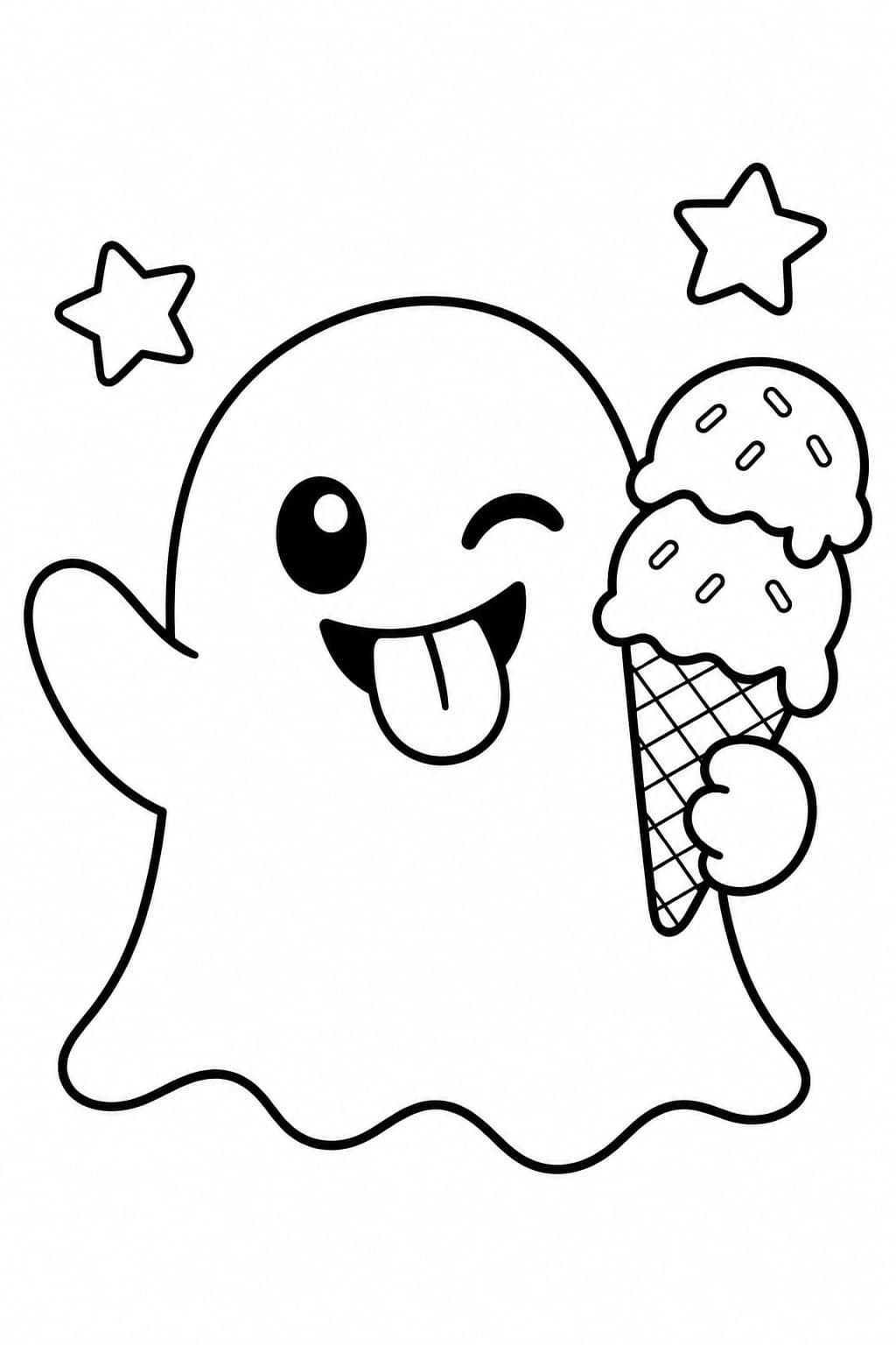 Geister-Emoji mit Eis – einfache Malvorlage für Kinder