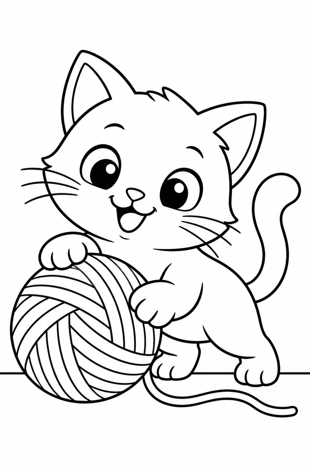 Katzen-Emoji mit Wollknäuel – einfache Malvorlage für Kinder