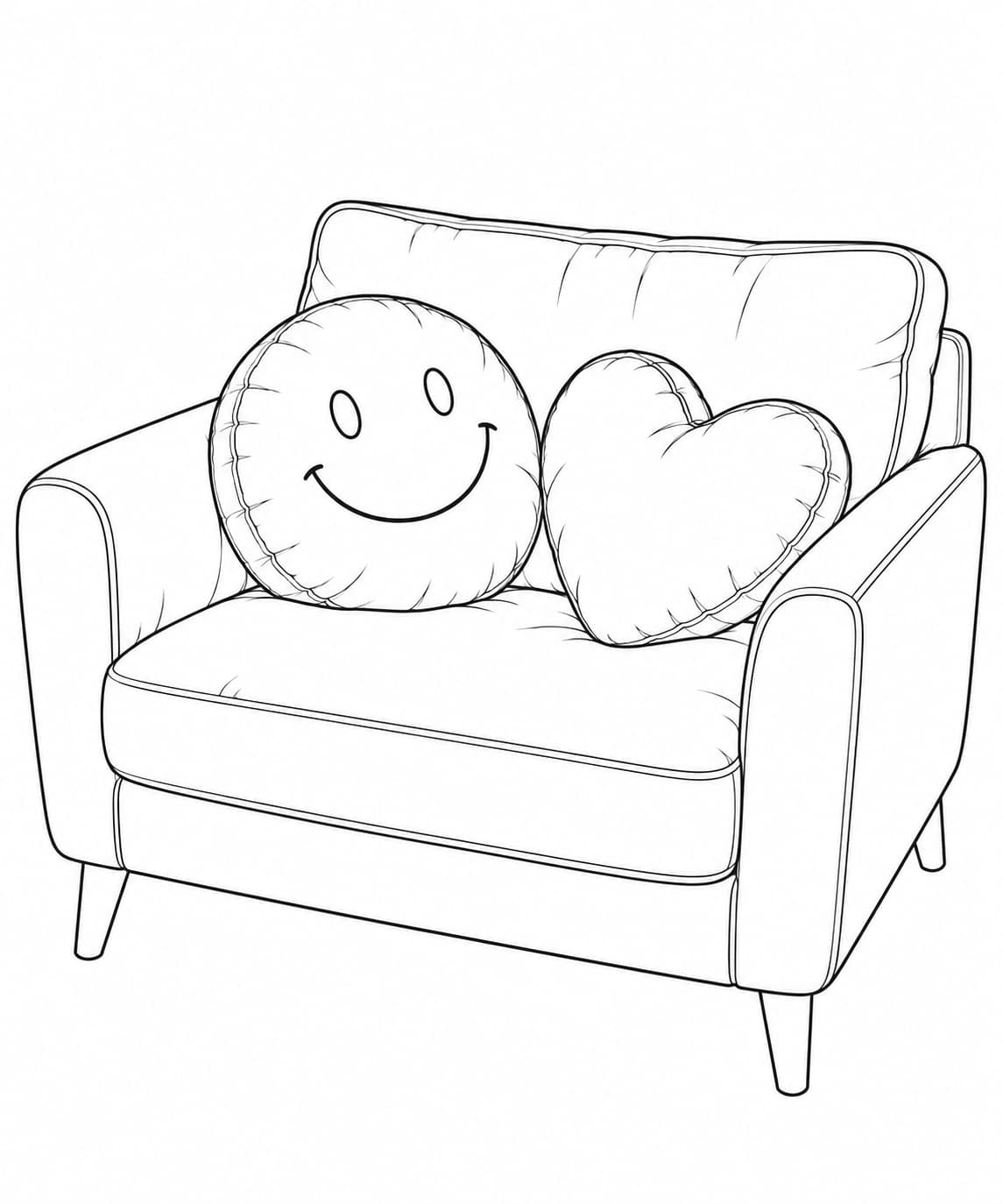 Realistische Emoji-Kissen – realistische Malvorlage in Schwarz-Weiß