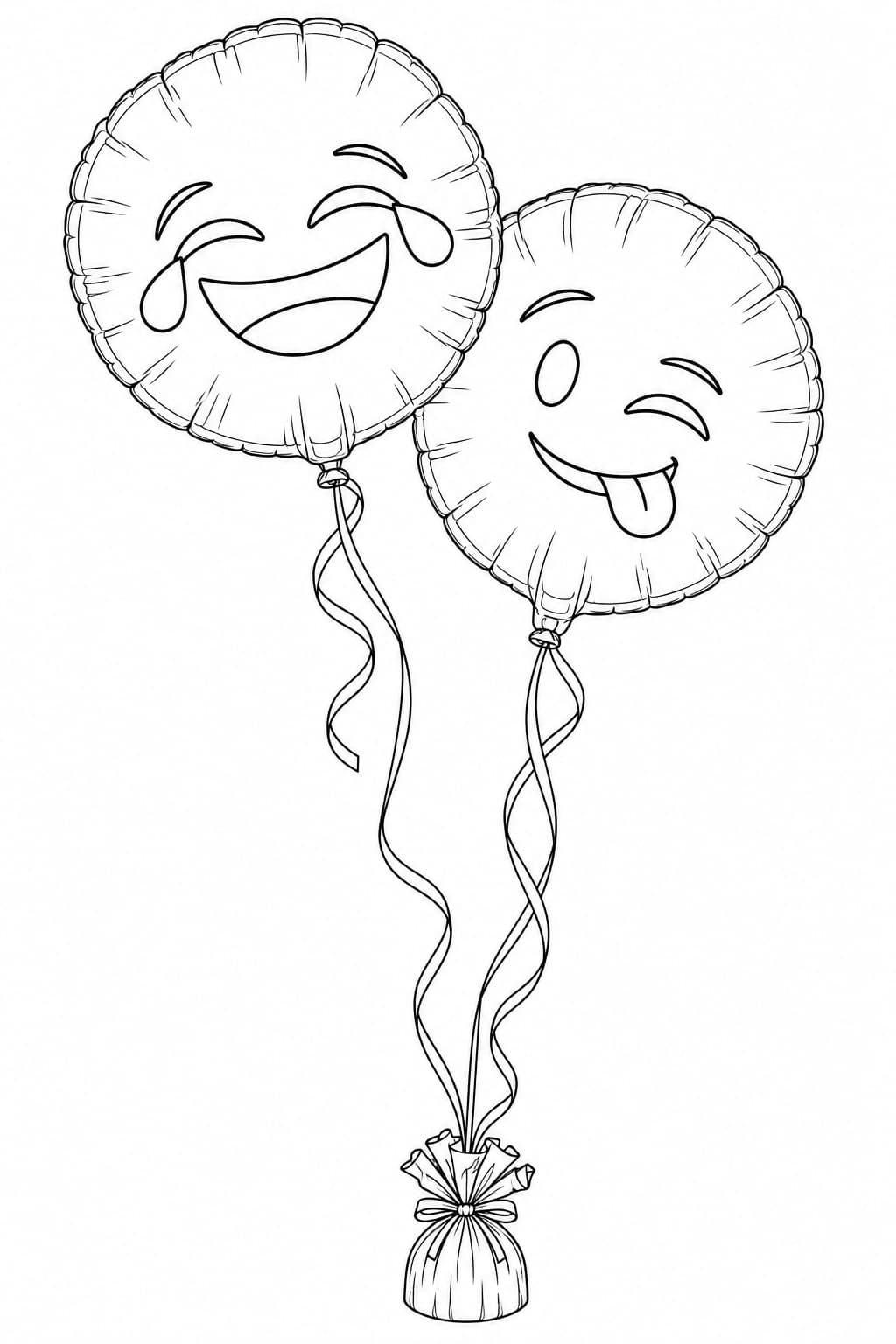 Realistische Emoji-Luftballons – realistische Malvorlage in Schwarz-Weiß