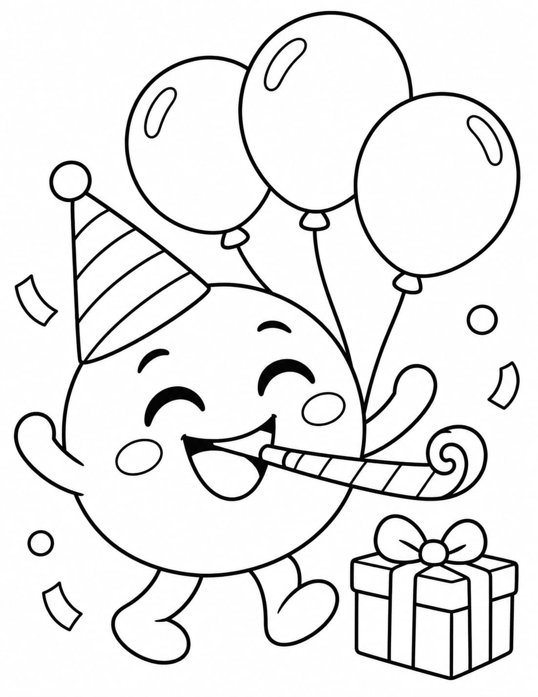 Emoji-Party mit Luftballons – einfache Malvorlage für Kinder