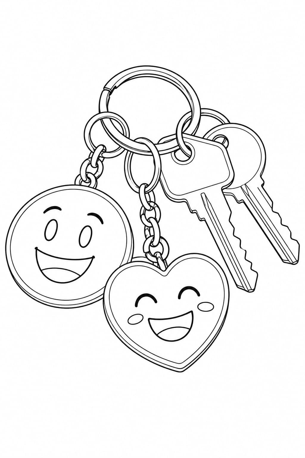 Realistische Emoji-Schlüsselanhänger – realistische Malvorlage in Schwarz-Weiß