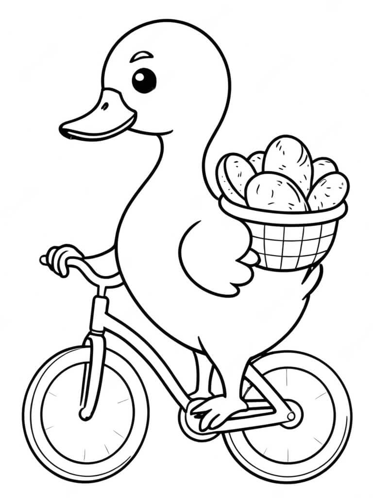 Ente auf Fahrrad Ausmalbild