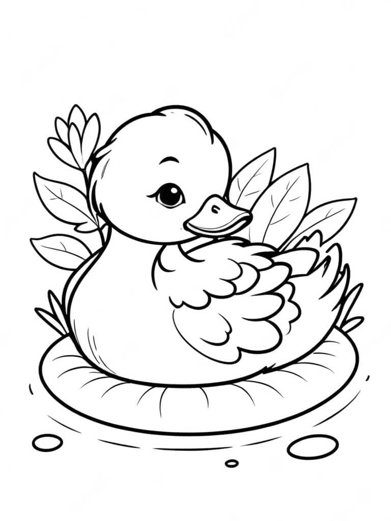 Ente auf Seerose Ausmalbild