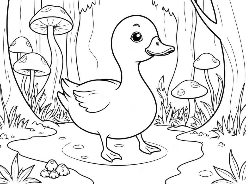 Ente im Märchenwald Ausmalbild