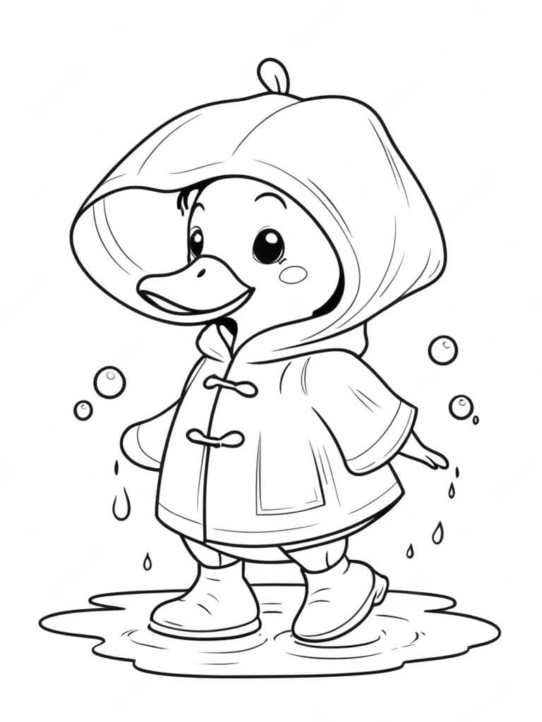 Ente mit Regenjacke Ausmalbild