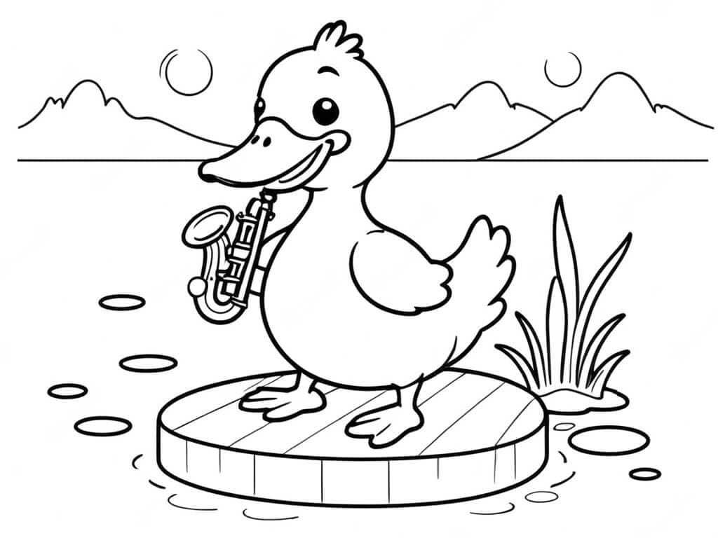 Ente spielt Saxophon Ausmalbild