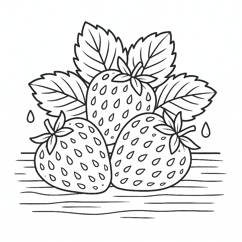 Erdbeeren auf dem Tisch zum Ausmalen