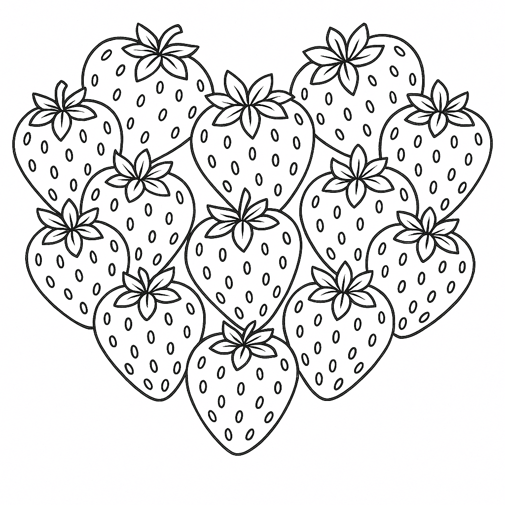 Erdbeeren-Gruppe zum Ausmalen