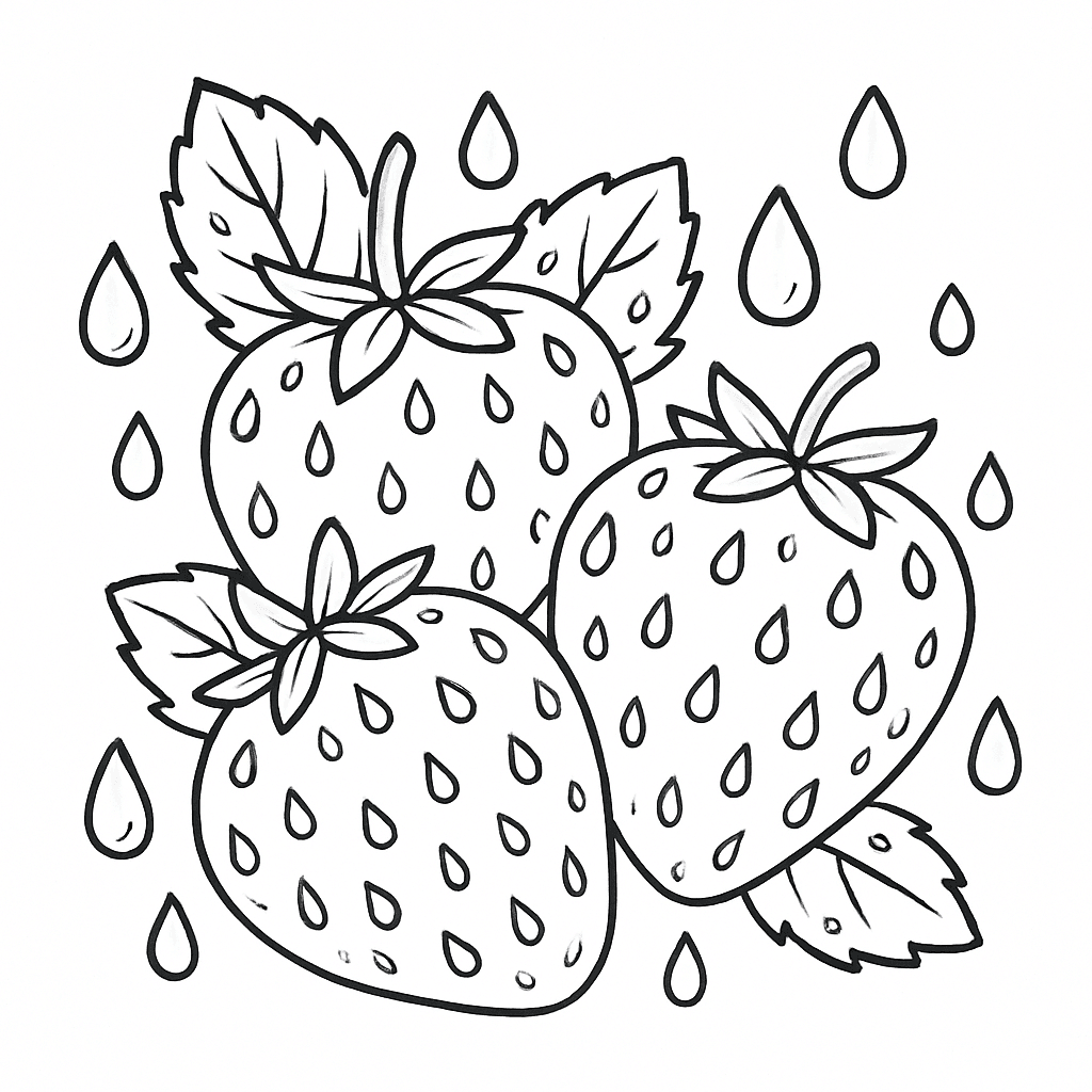 Erdbeeren im Regen zum Ausmalen