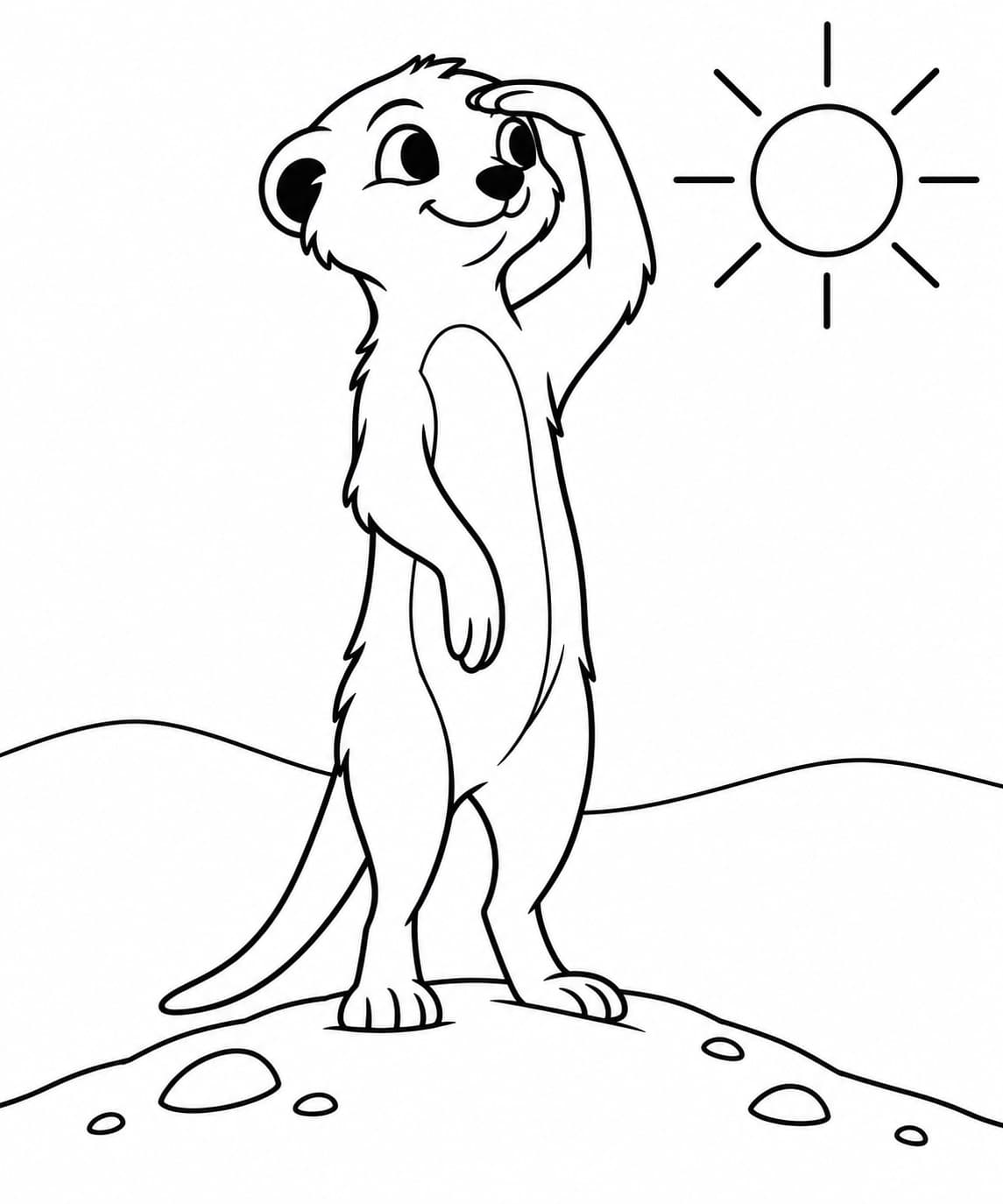 Erdmännchen hält auf einer Düne Wache Ausmalbild