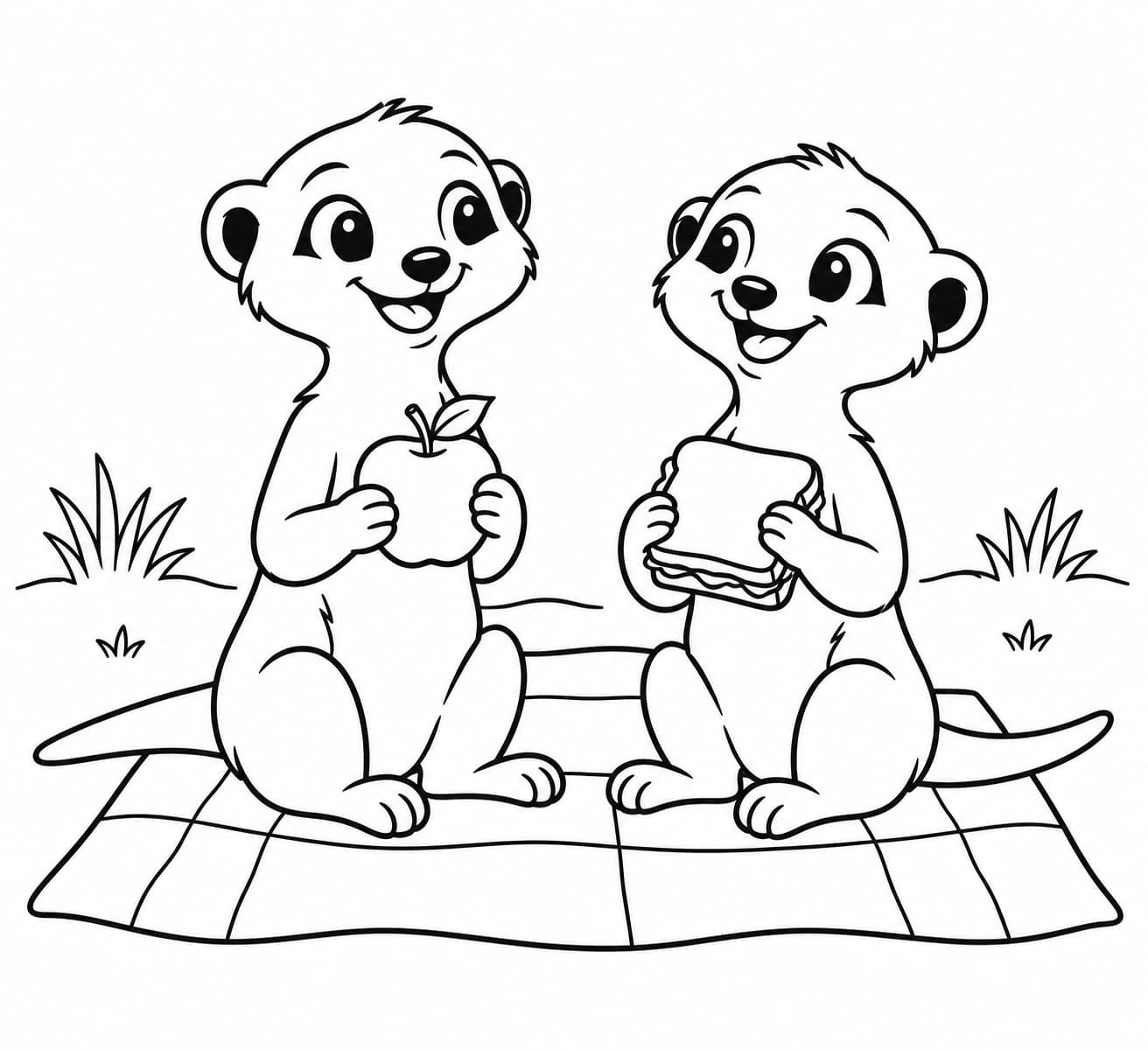 Zwei Erdmännchen beim Picknick Ausmalbild