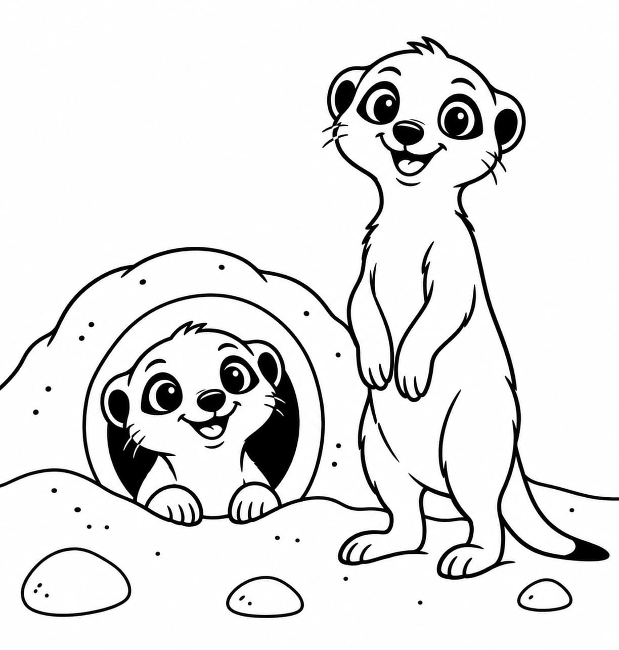 Zwei Erdmännchen vor ihrem Bau Ausmalbild