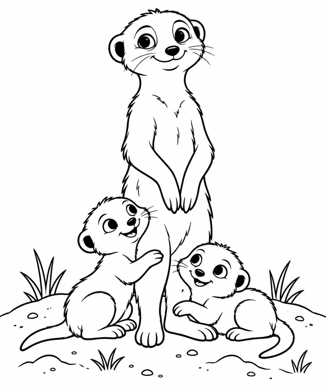 Liebevolle Erdmännchenfamilie Ausmalbild