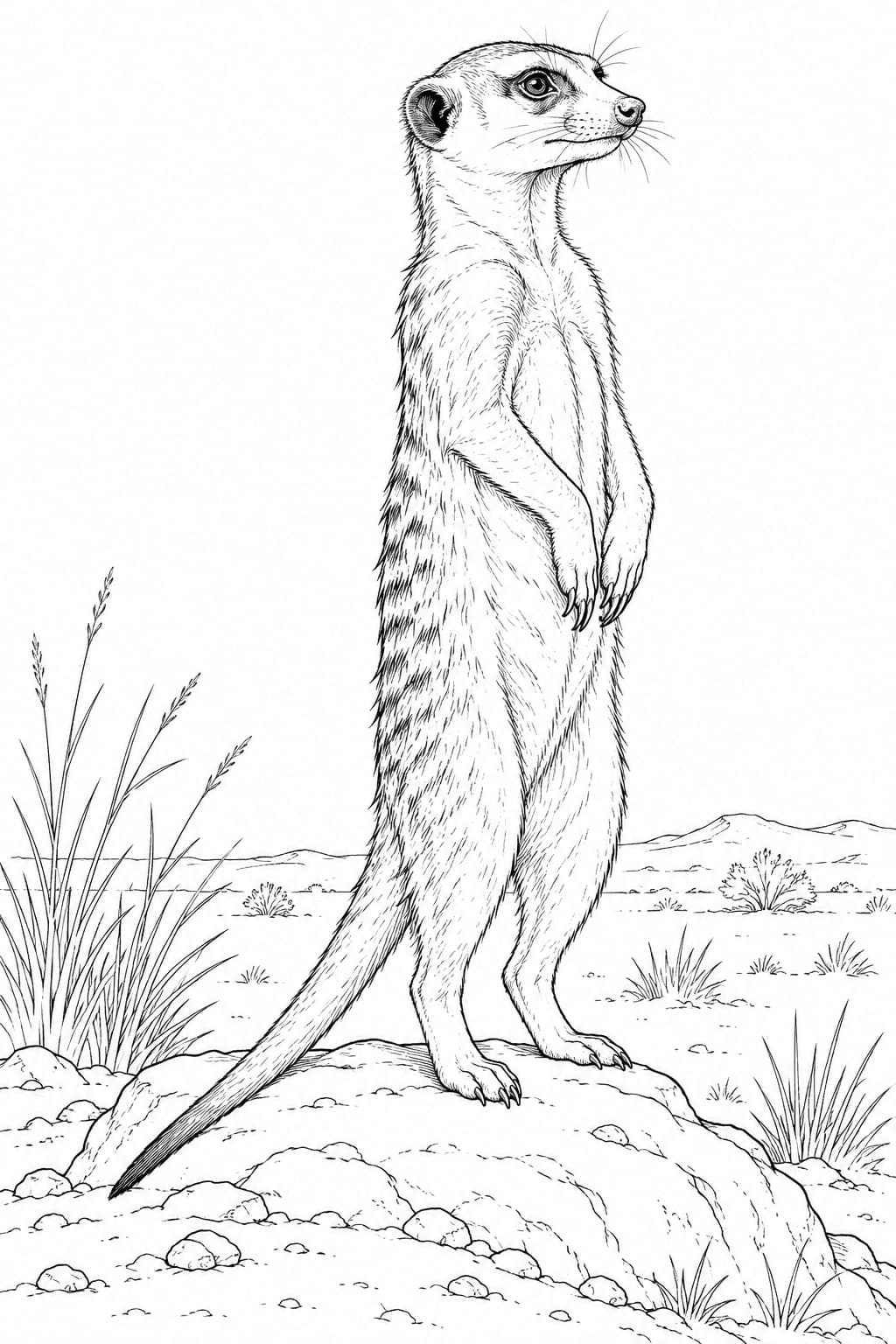 Realistisches Erdmännchen in der Kalahari Ausmalbild