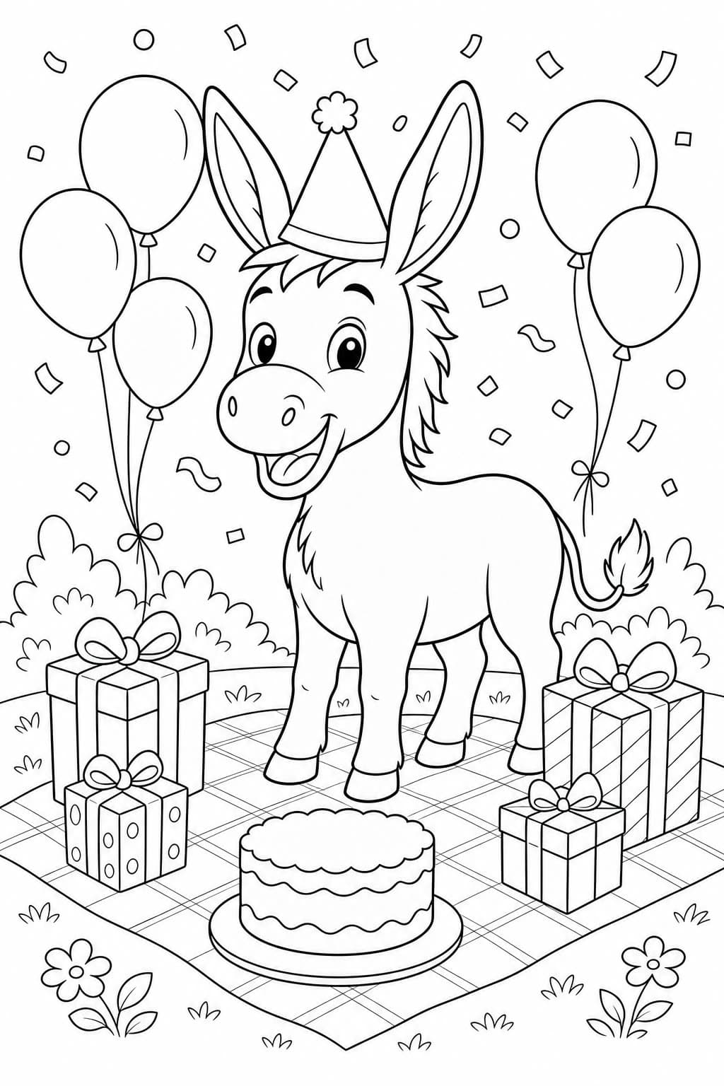 Esel zum Geburtstag Ausmalbild