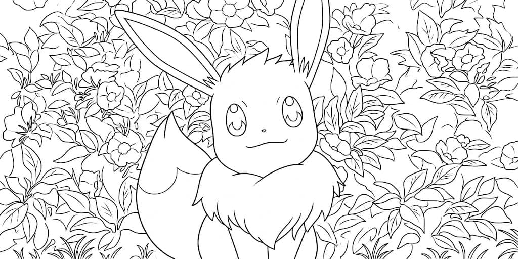 Evoli mit Blumen – kostenlose Pokémon-Malvorlage zum Ausdrucken