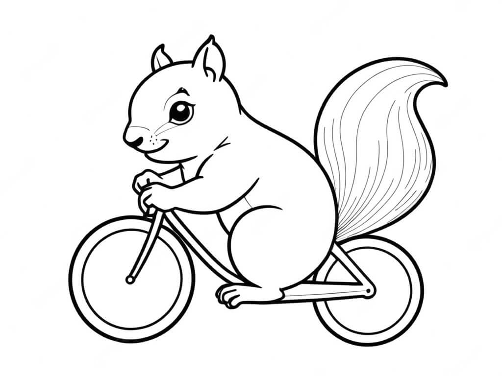 Eichhörnchen fährt Fahrrad Ausmalbild