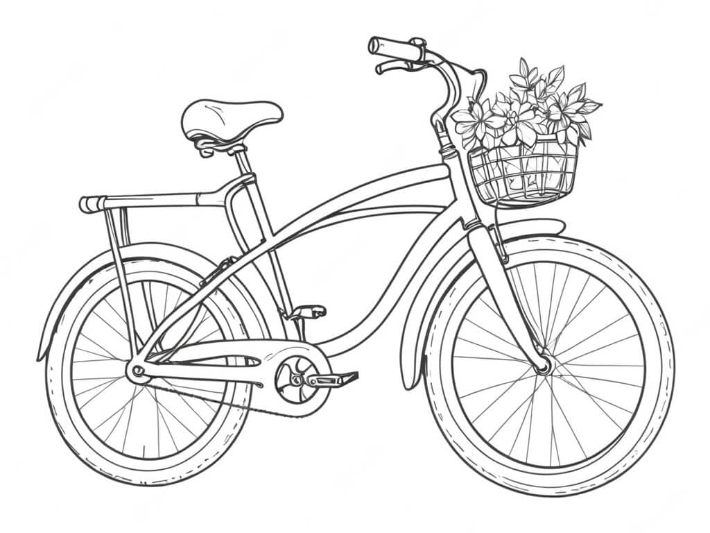 Fahrrad mit Blumenkorb Ausmalbild