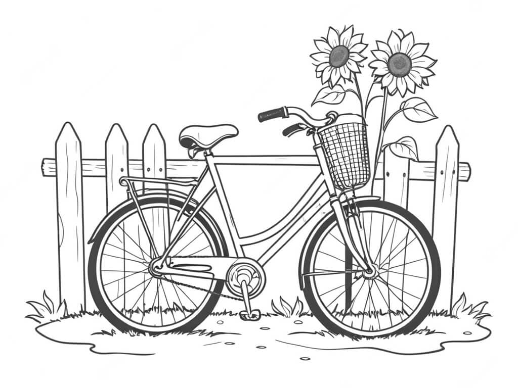 Fahrrad und Blumen Ausmalbild