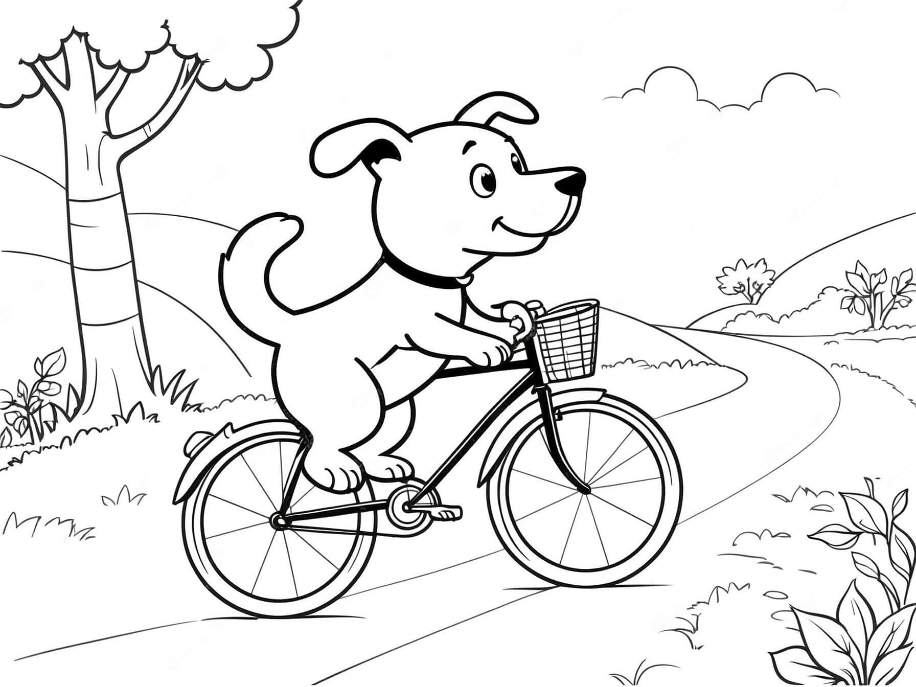 Hund fährt Fahrrad Ausmalbild